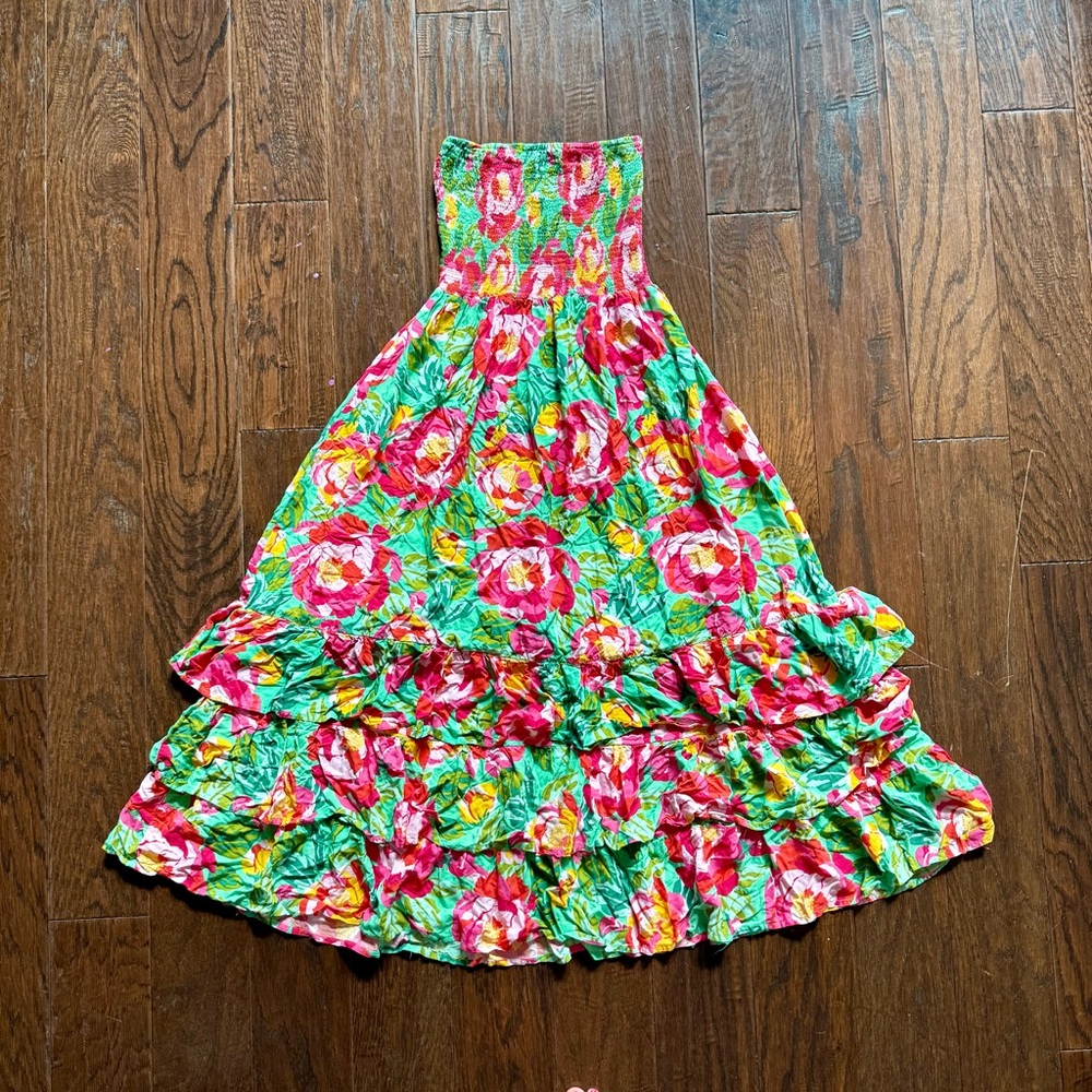 Floral Tiered Maxi Skirt - Pink & Green